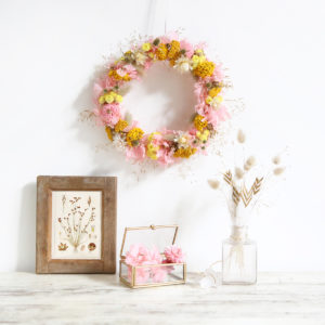 fleurs sechees couronne rose jaune pavot origine atelier floral8
