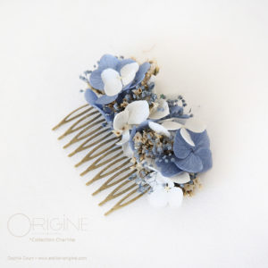 peigne-boutonnière-fleurs-séchées-stabilisées-mariage-bleu-origine-atelier-floral