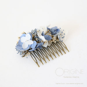 peigne-boutonnière-fleurs-séchées-stabilisées-mariage-bleu-origine-atelier-floral