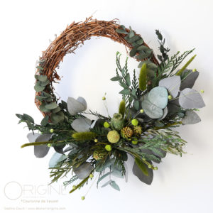 couronne-de-porte-noel-fleurs-séchées-stabilisées-vert-Couronne-de-l'Avent-origine-atelier-floral