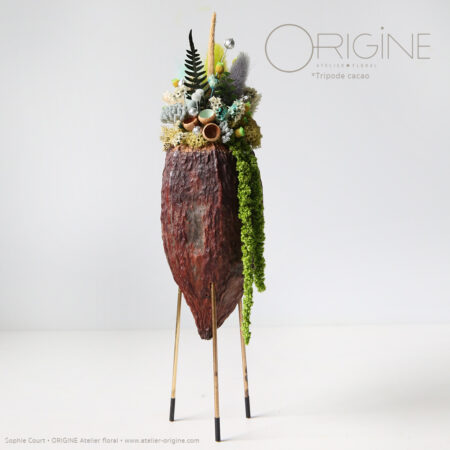 décoration-végétale-tripode-cacao-feve-de-cacao-origine-atelier-floral