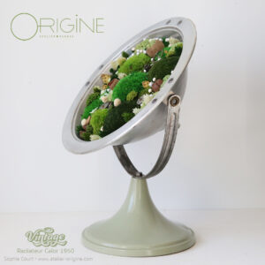 tableau-végétal-sur-pied-radiateur-vintage-calor-detournement-d'objet-foret-vue-du-ciel-chronos-origine-ateier-floral-sophie-court