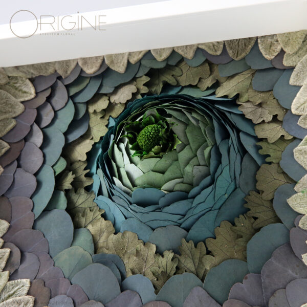 tableau-végétal-feuilles-stabilisées-eucalyptus-décoration-végétale-origine-atelier-floral-tableau-eruption-volcan