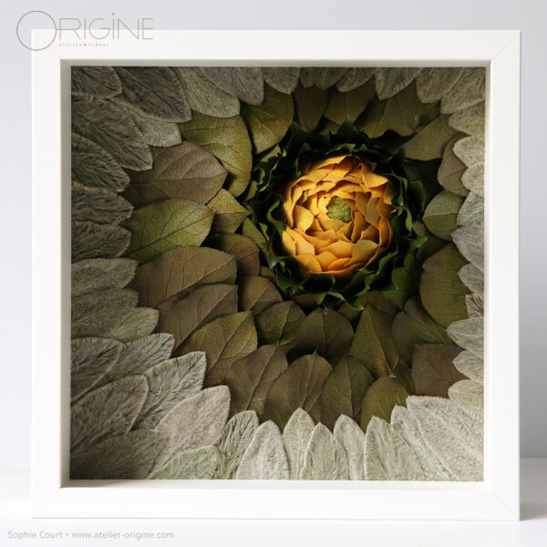 tableau-végétal-feuilles-stabilisées-eucalyptus-décoration-végétale-origine-atelier-floral-tableau-eruption-volcan