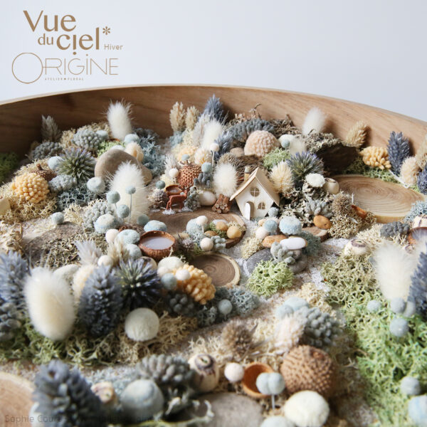 tableau-végétal-foret-vue-du-ciel-decor-neige-cadre-en-chene-origine-atelier-floral-sophie-court-imitation-interdite