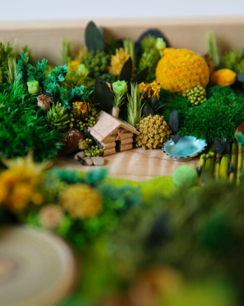foret vue du ciel vegetaux stabilisés cabane du chasseur origine atelier floral sophie court