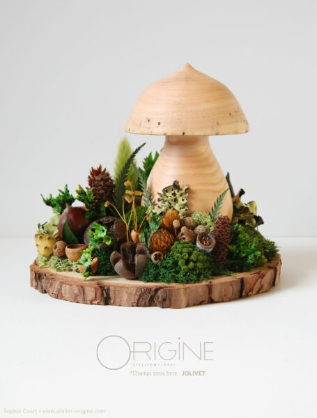 champignon-sous-bois-vegetaux-stabilisé-decoration-automne-foret-origine-atelier-floral3