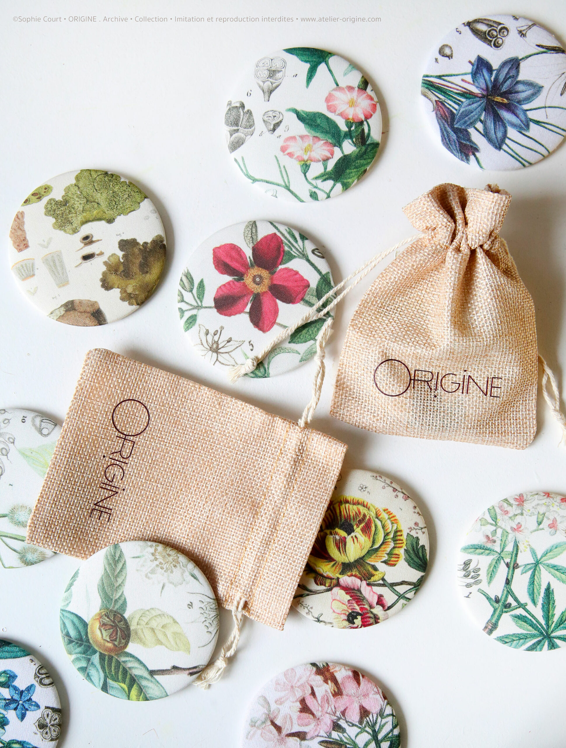 miroirs-magnets-bijoux-muraux-planche-botanique-coquillage-origine-archive-collection-sophie-court.Pochettes-couleur