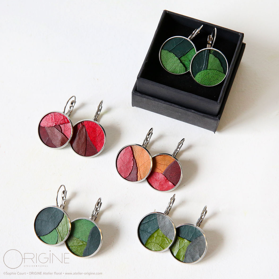 bijou-végétal-feuilles-stabilisées-origine-atelier-floral-boucles-d'oreilles-sophie-court 2
