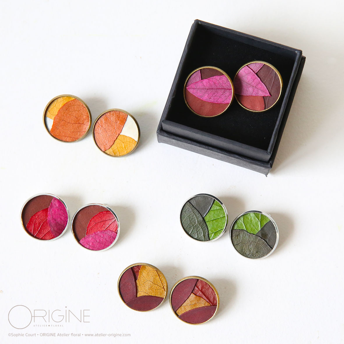 bijou-végétal-feuilles-stabilisées-origine-atelier-floral-boucles-d'oreilles-sophie-court 2