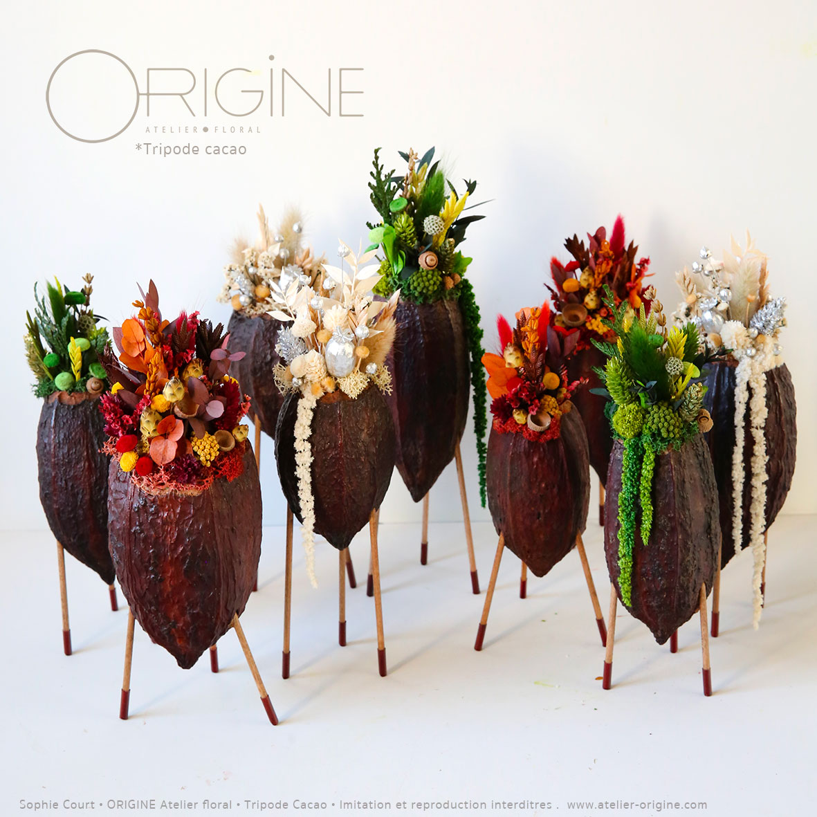 décoration-végétale-tripode-cacao-feve-de-cacao-origine-atelier-floral-sophie-court-