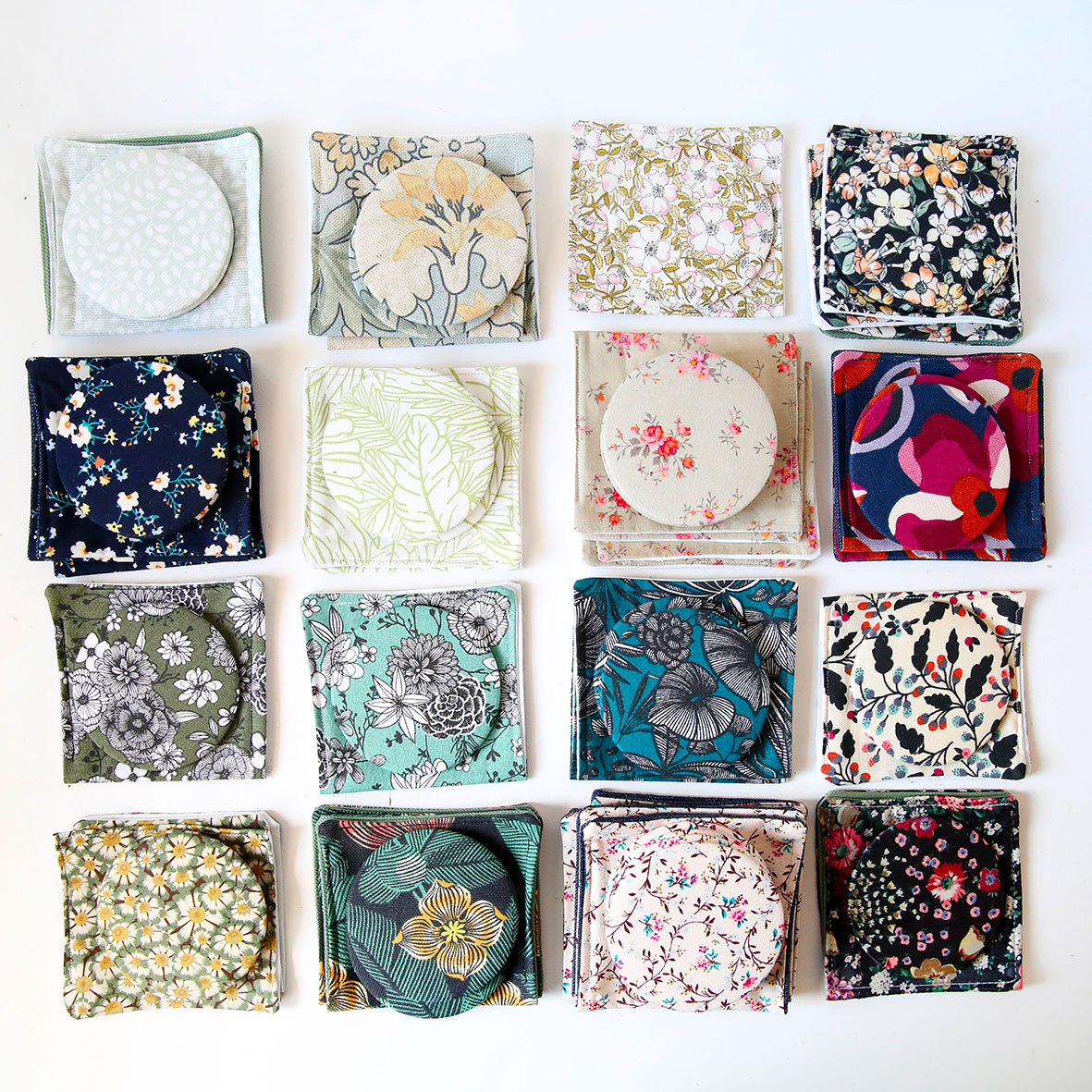 Miroir & sa pochette en tissu FLEURS