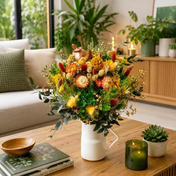 bouquet de fleurs séchées stabilisées décoration interieur origine atelier floral